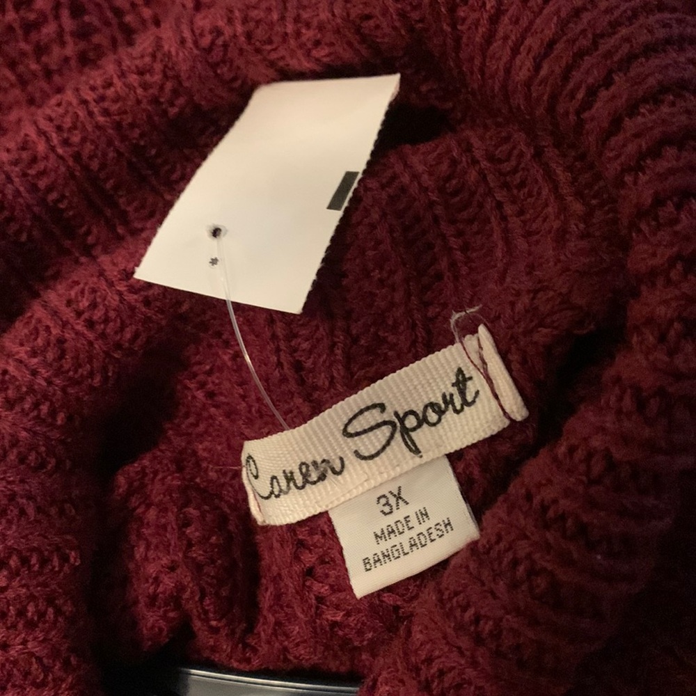 Caren Sport, 3x, Burgundy Distressed Cowl Neck Sweater